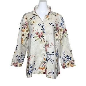 John Mark Wire Collar Tunic Multicolor Roll up Sleeve Women XL Artist 100% Linen